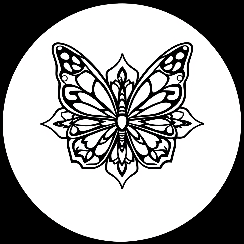 Butterfly Mandala At Night Coloring Page