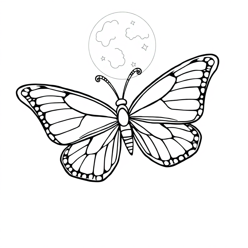 Butterfly With Detailed Wings At Night Coloring Page