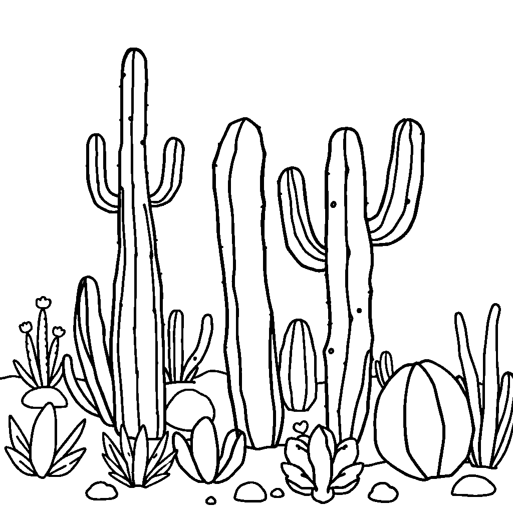 Cactus Desert In Garden Coloring Page