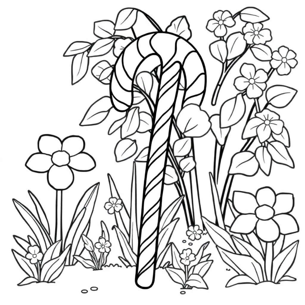 Candy Cane In Garden Coloring Page