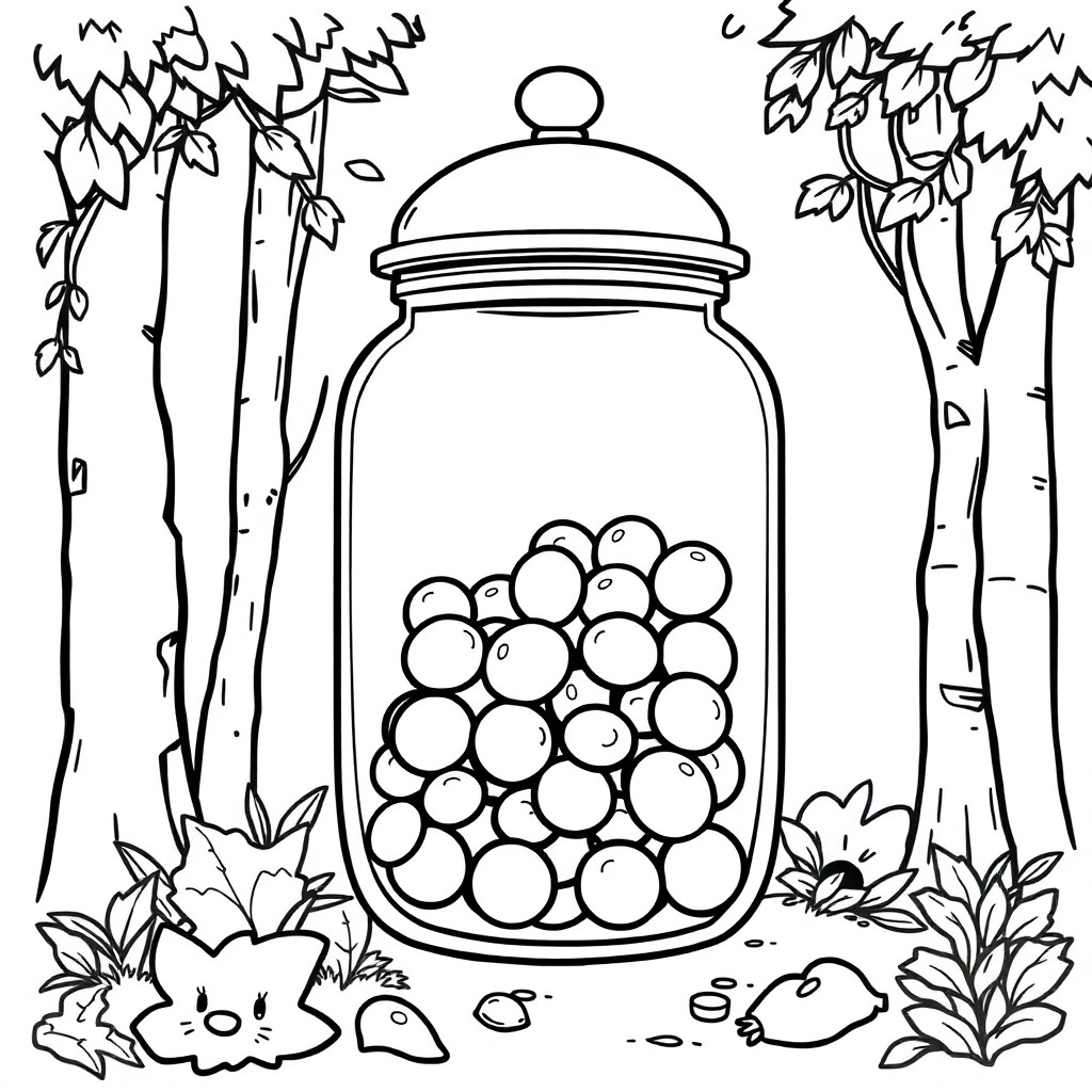 Candy Jar In Forest Coloring Page