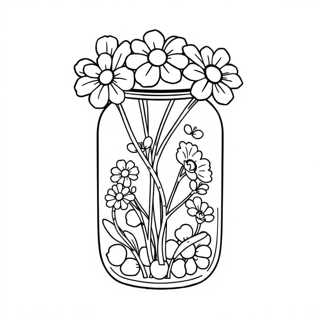 Candy Jar With Flowers Coloring Page