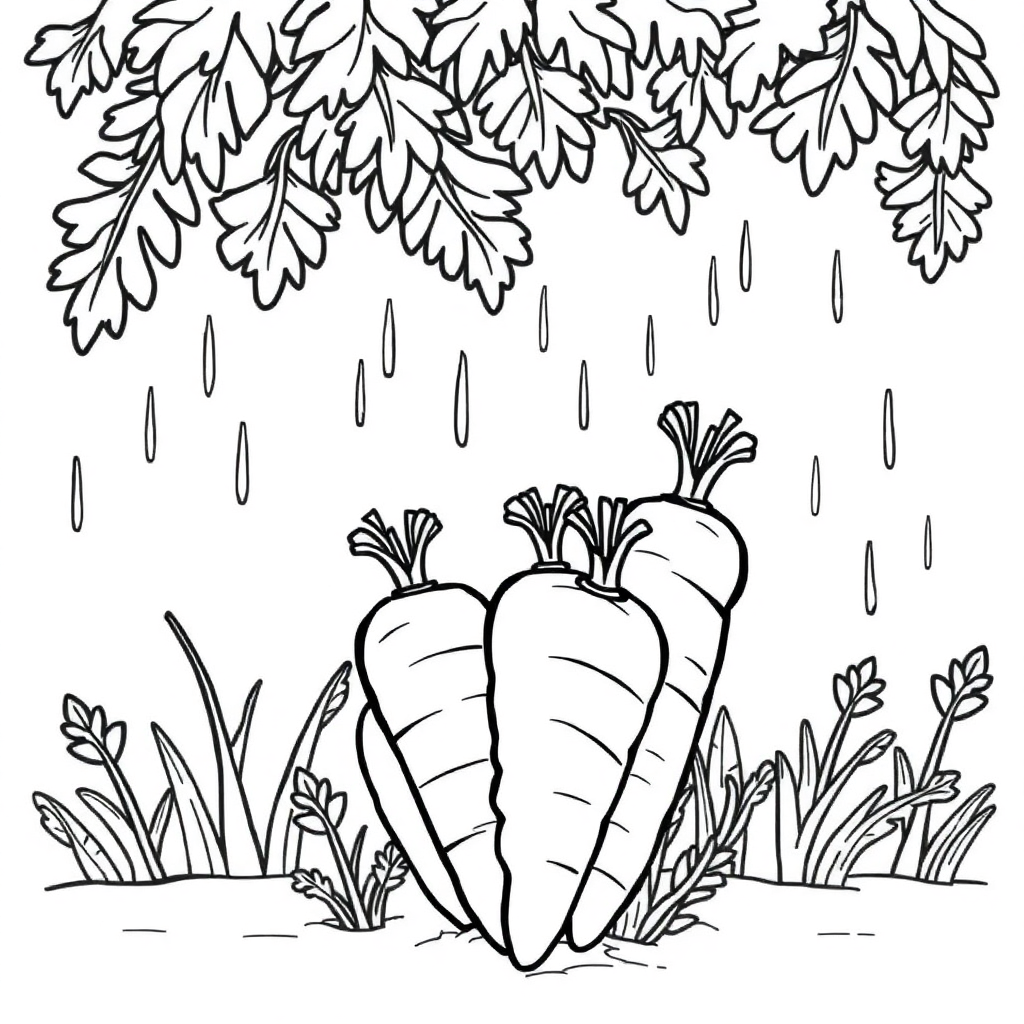 Carrot Bunch In Rain Coloring Page