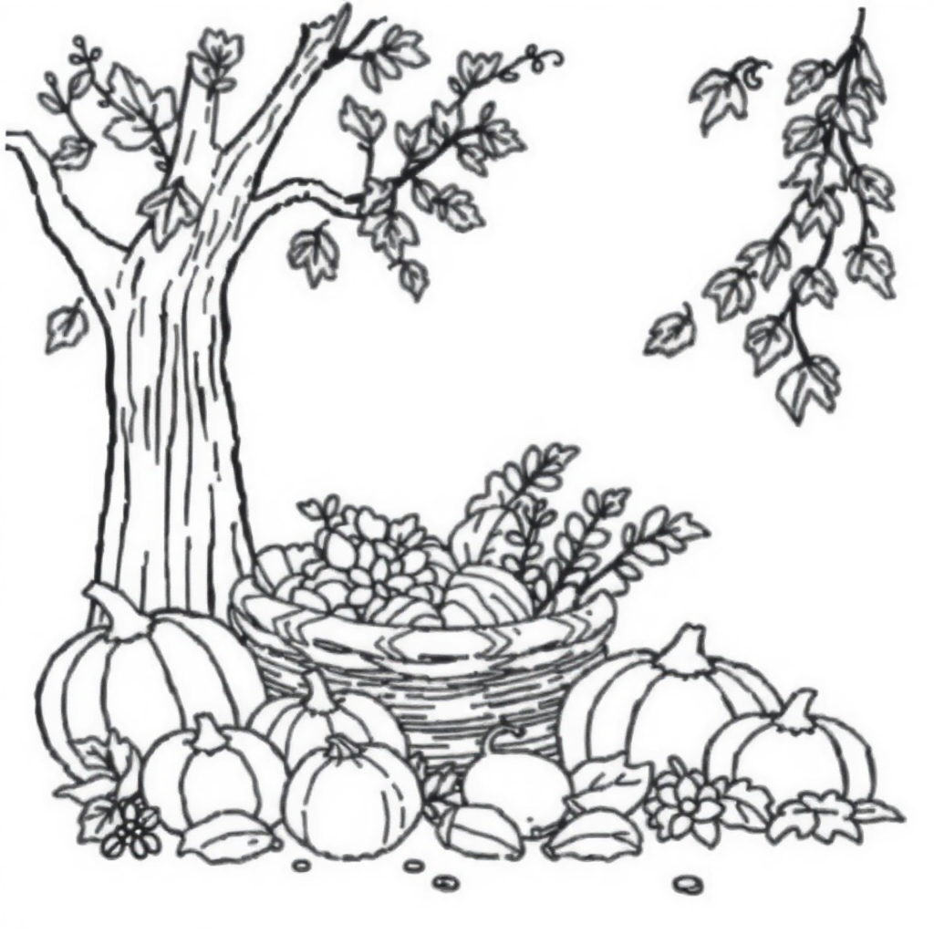 Cartoon Autumn Harvest Coloring Page