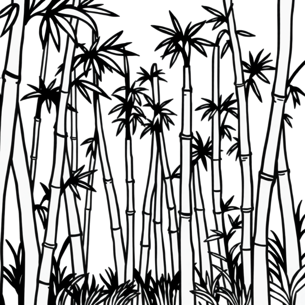 Cartoon Bamboo Forest Coloring Page