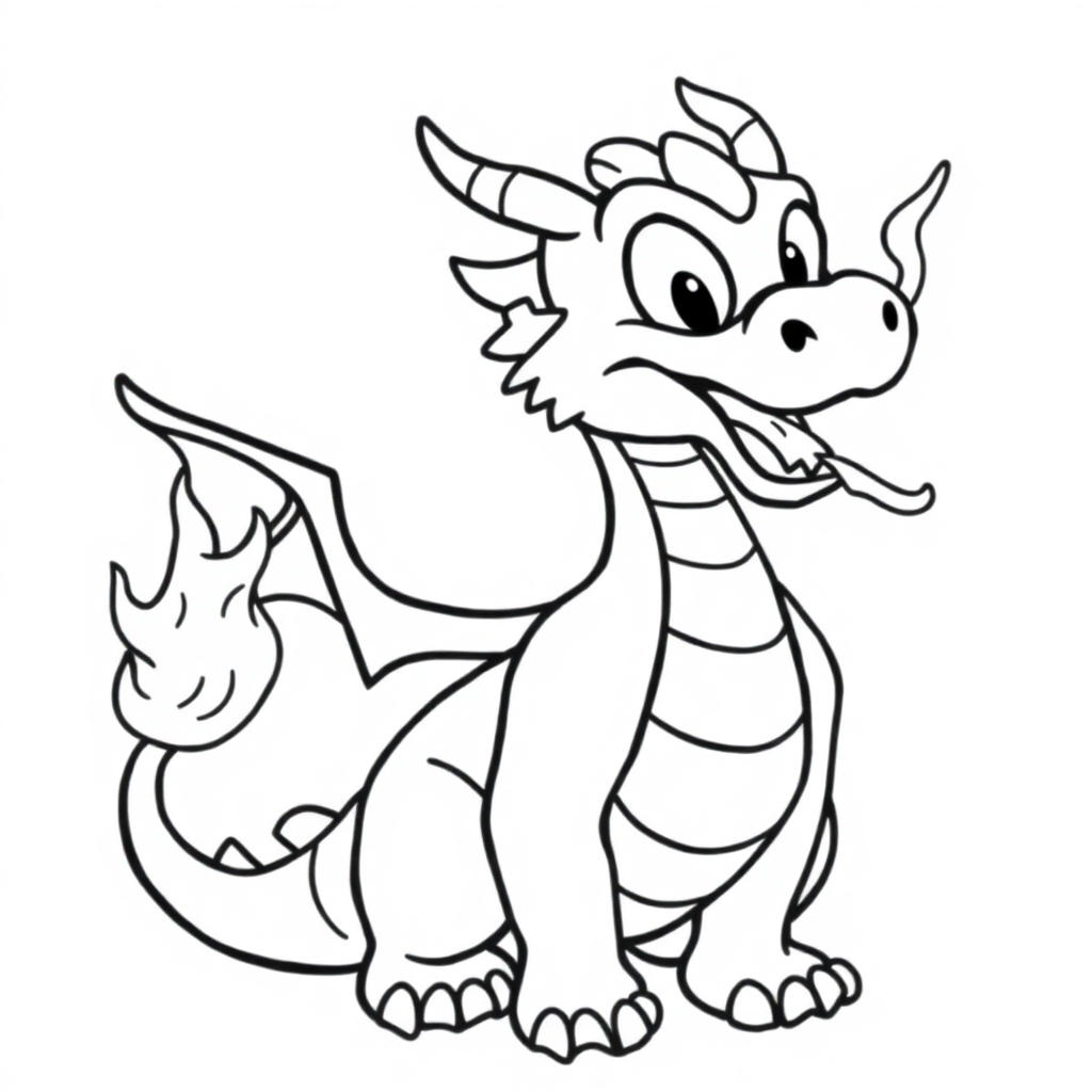 Cartoon Dragon Breathing Fire Coloring Page