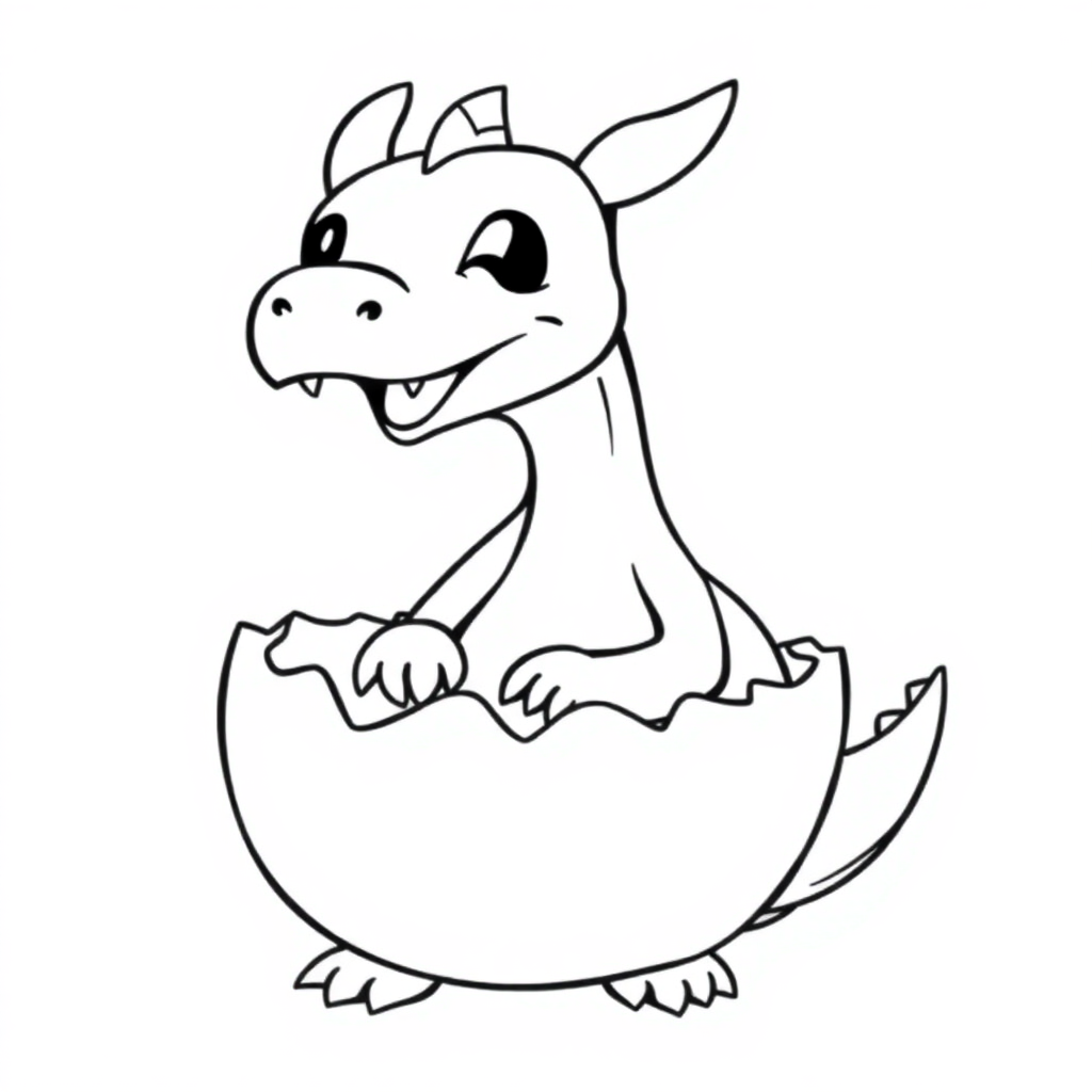 Cartoon Dragon Egg Hatching Coloring Page