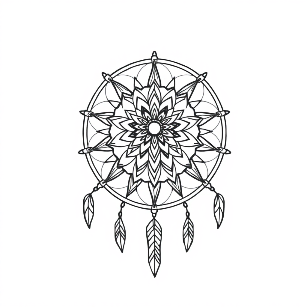 Cartoon Dreamcatcher Mandala Coloring Page