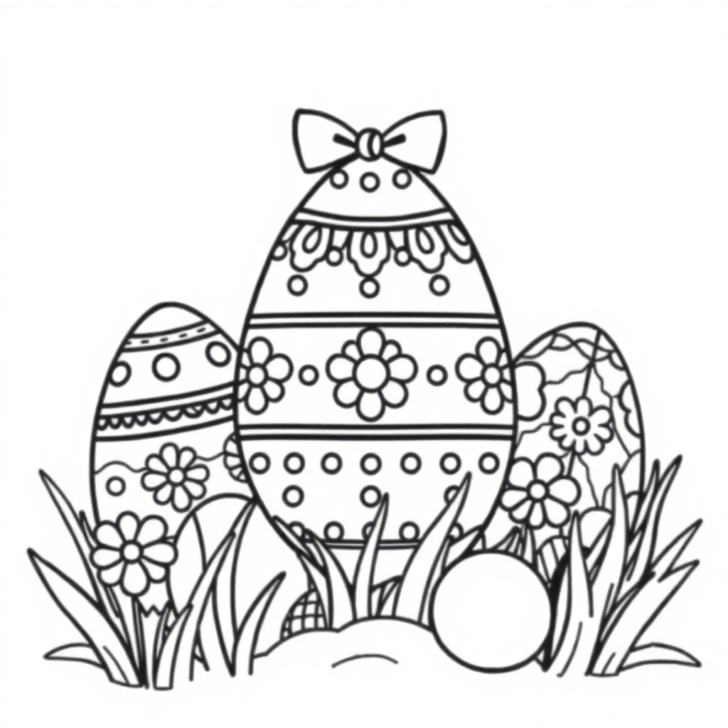 Cartoon Easter Eggs Decorated Coloring Page