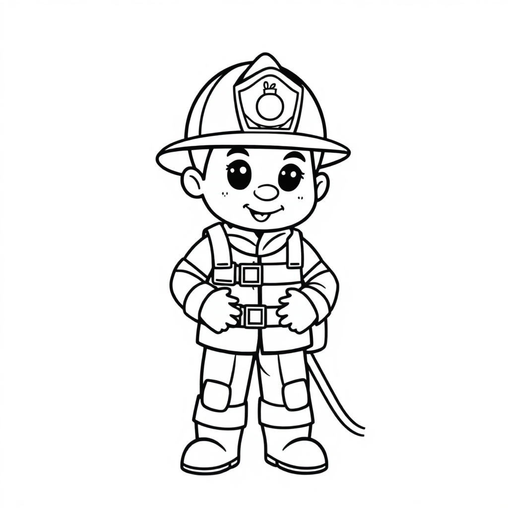Cartoon Firefighter With Hose Coloring Page