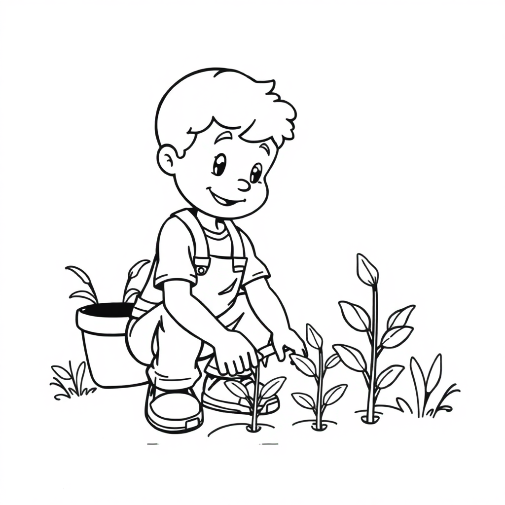 Cartoon Gardener Planting Coloring Page