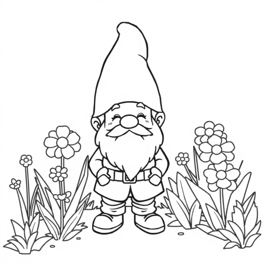 Cartoon Gnome In Garden Coloring Page