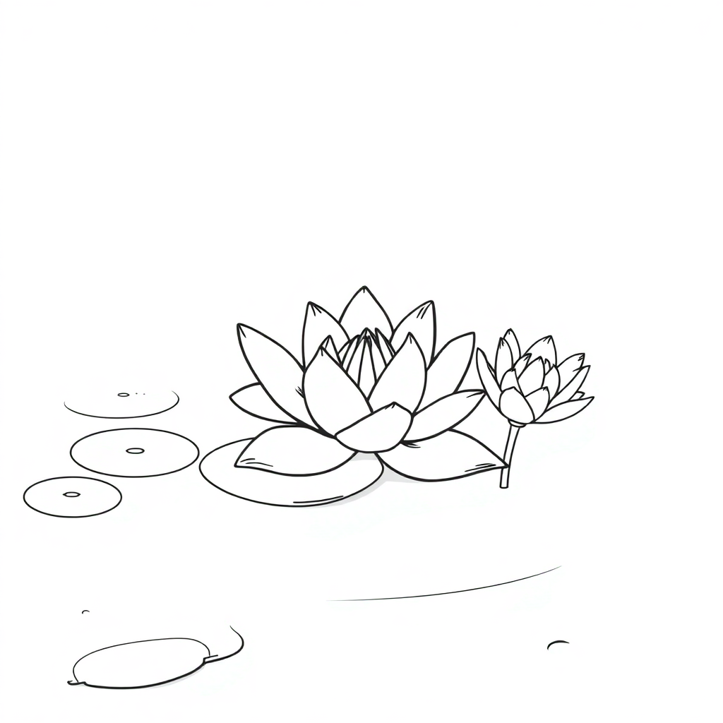 Cartoon Lily Pond Coloring Page
