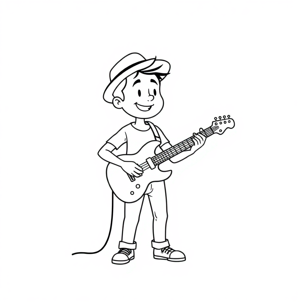 Cartoon Musician Playing Guitar Coloring Page