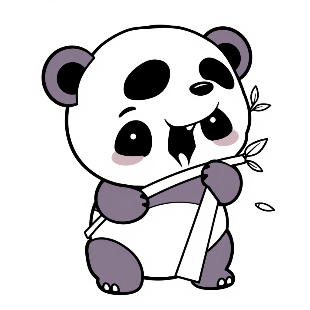 Cartoon Panda Eating Bamboo Coloring Page