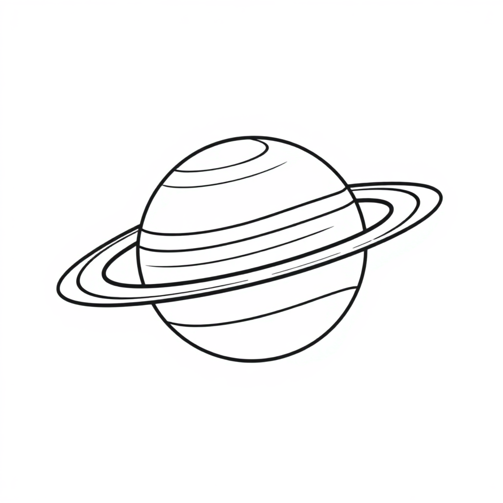 Cartoon Planet Saturn With Rings Coloring Page