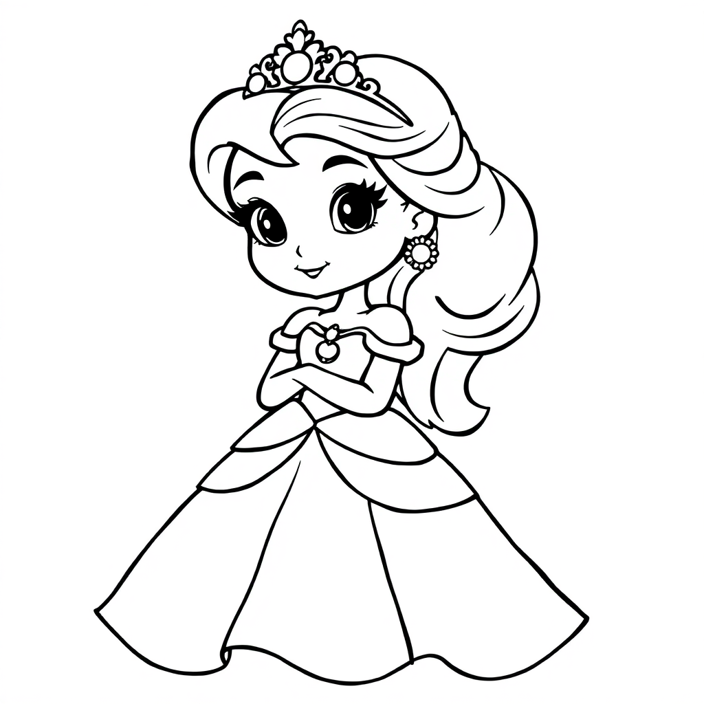 Cartoon Princess In Dress Coloring Page