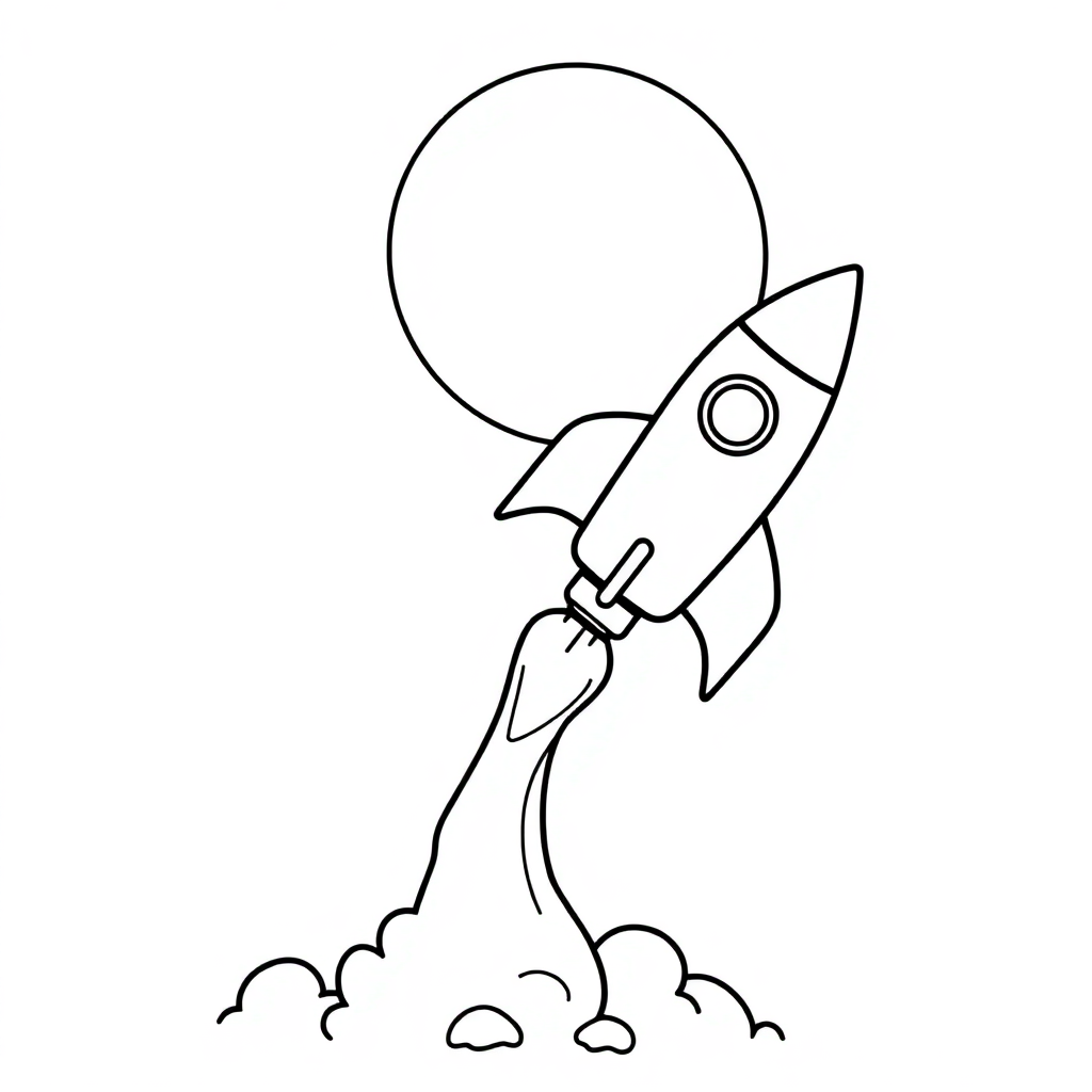 Cartoon Rocket Launching Coloring Page