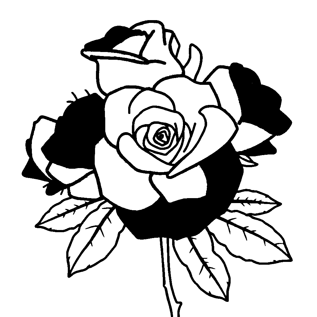 Cartoon Rose Bouquet Coloring Page