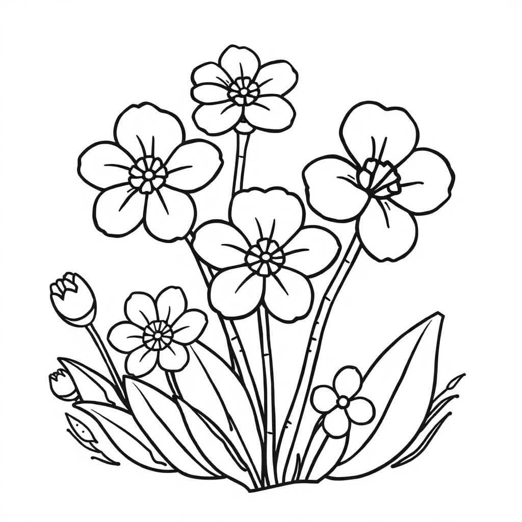 Cartoon Spring Blossoms Coloring Page