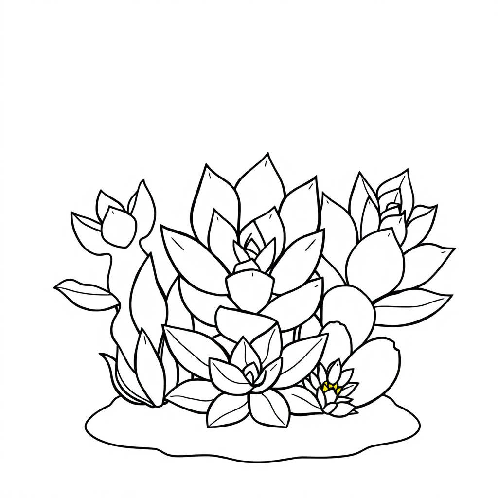 Cartoon Succulent Plants Coloring Page