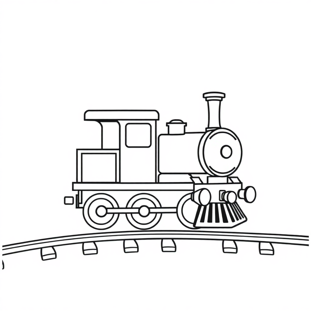 Cartoon Train On Tracks Coloring Page