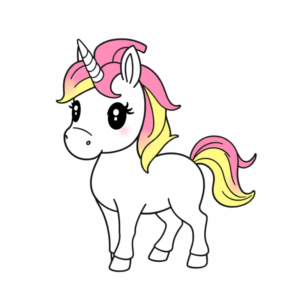 Cartoon Unicorn With Rainbow Mane Coloring Page