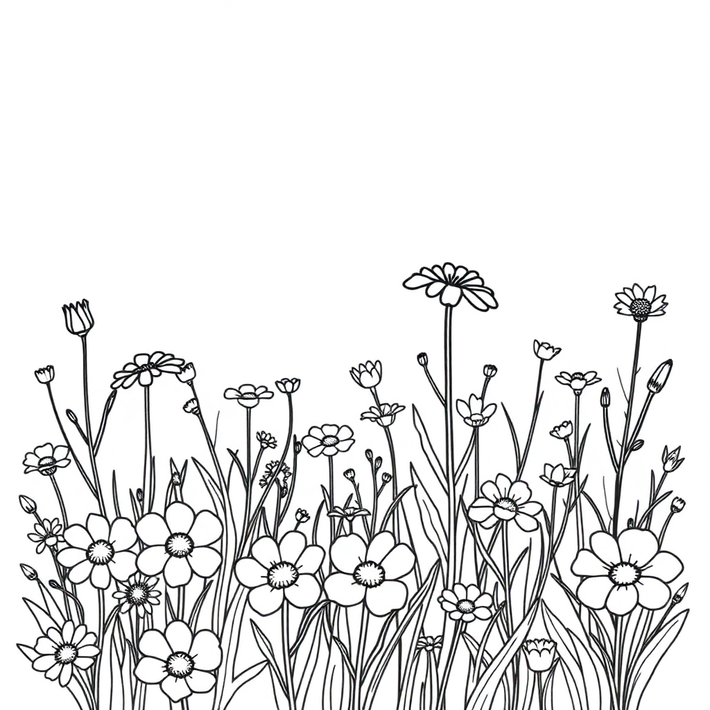 Cartoon Wildflower Field Coloring Page