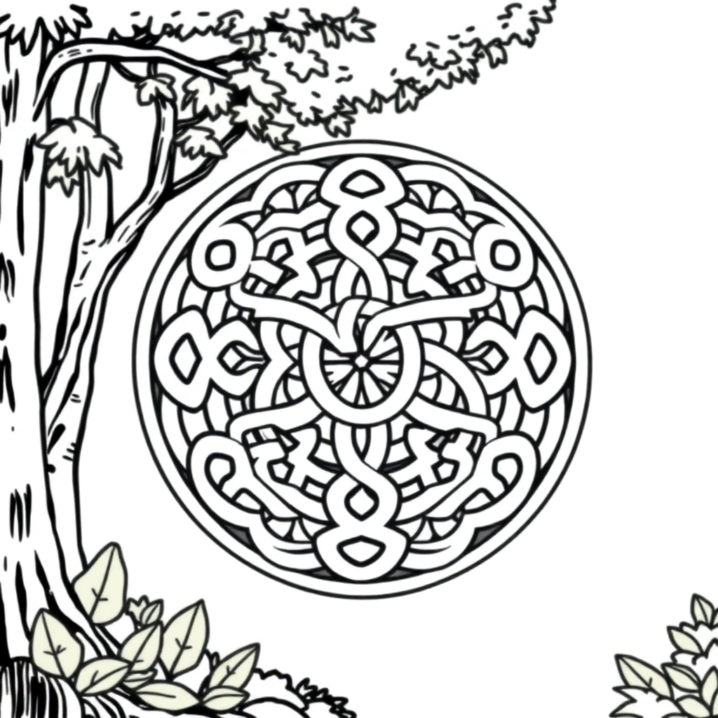 Celtic Knot Mandala In Forest Coloring Page