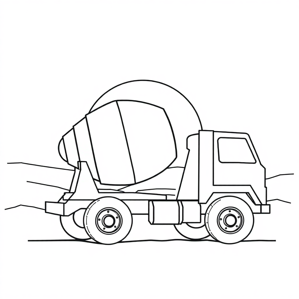 Cement Mixer At Sunset Coloring Page