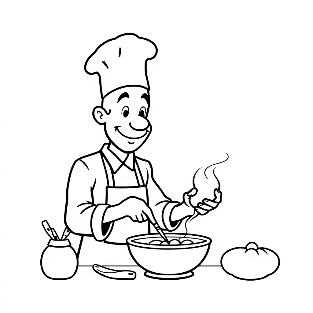 Chef Cooking Coloring Page
