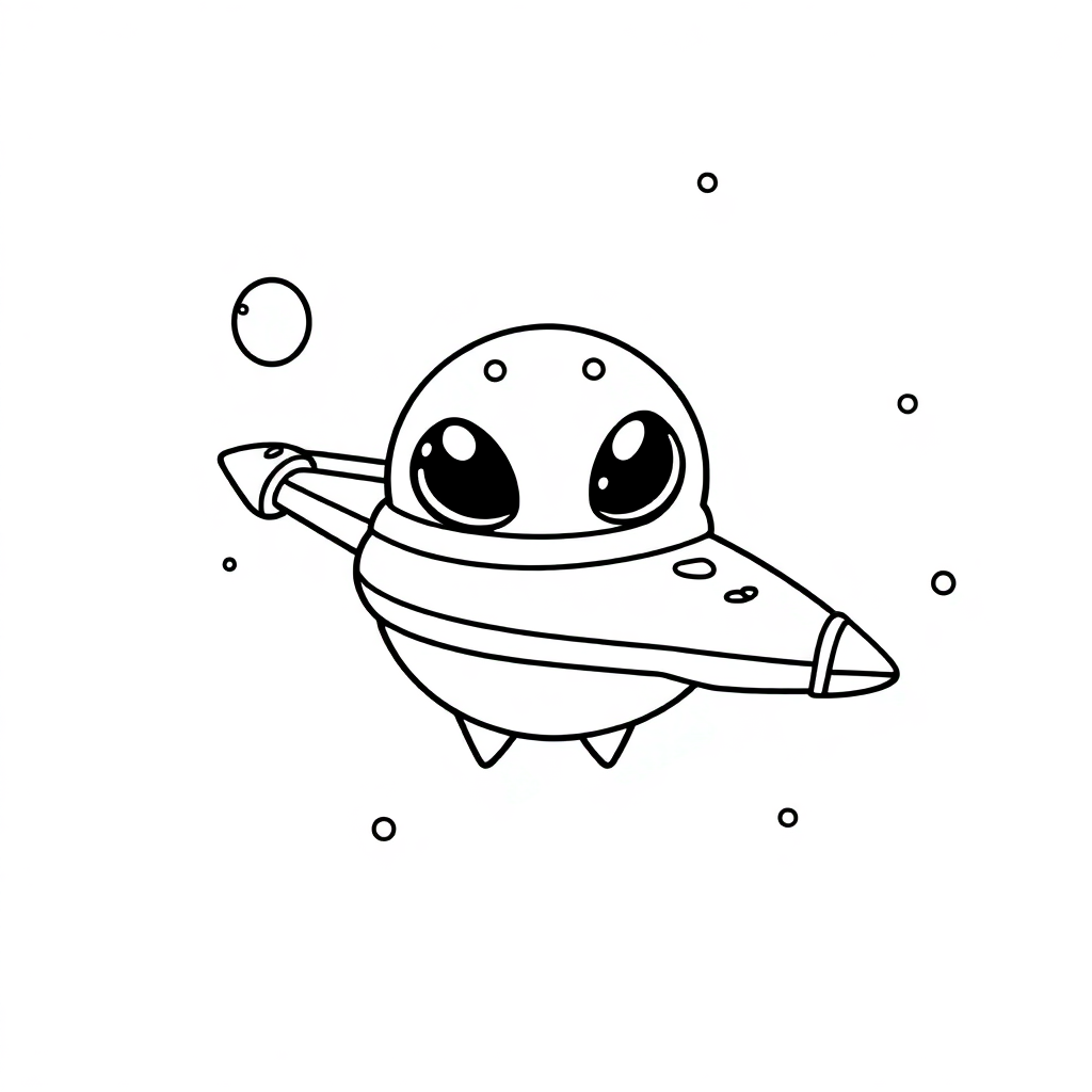 Chibi Alien Spaceship Coloring Page