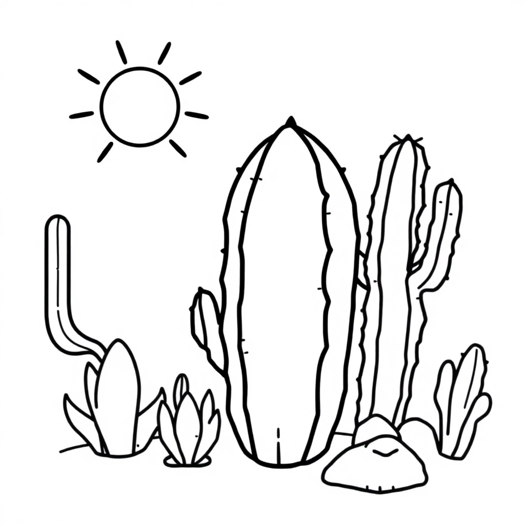 Chibi Cactus Desert Coloring Page