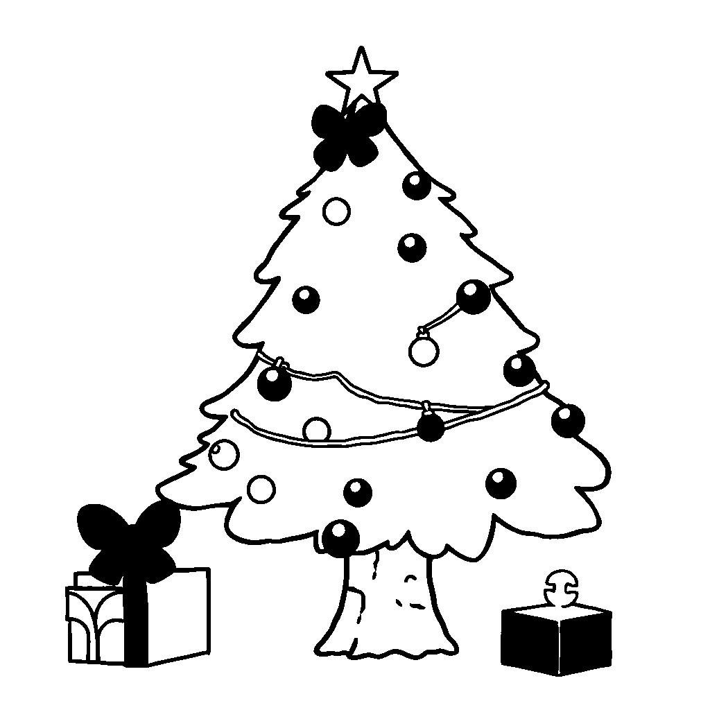Chibi Christmas Tree Decorated Coloring Page