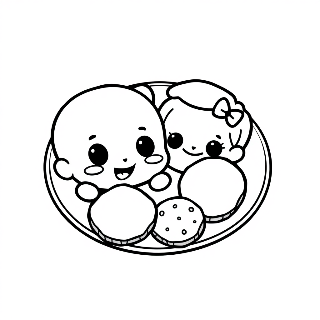 Chibi Cookies Plate Coloring Page