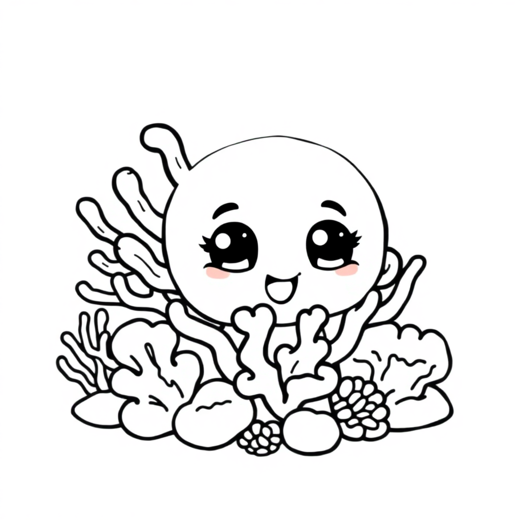 Chibi Coral Reef Coloring Page