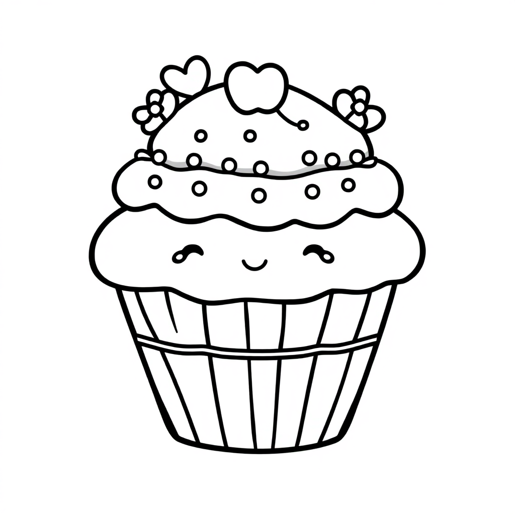 Chibi Cupcake Decorated Coloring Page