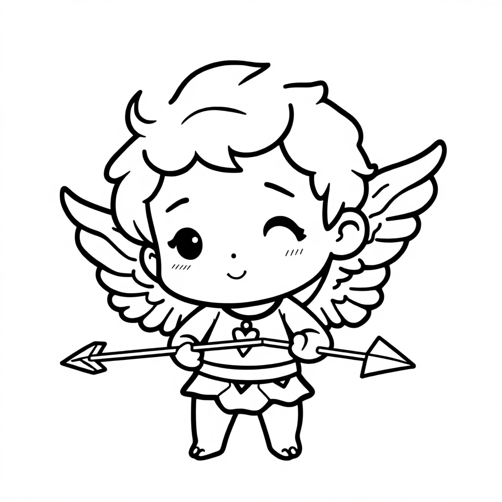 Chibi Cupid With Arrow Coloring Page