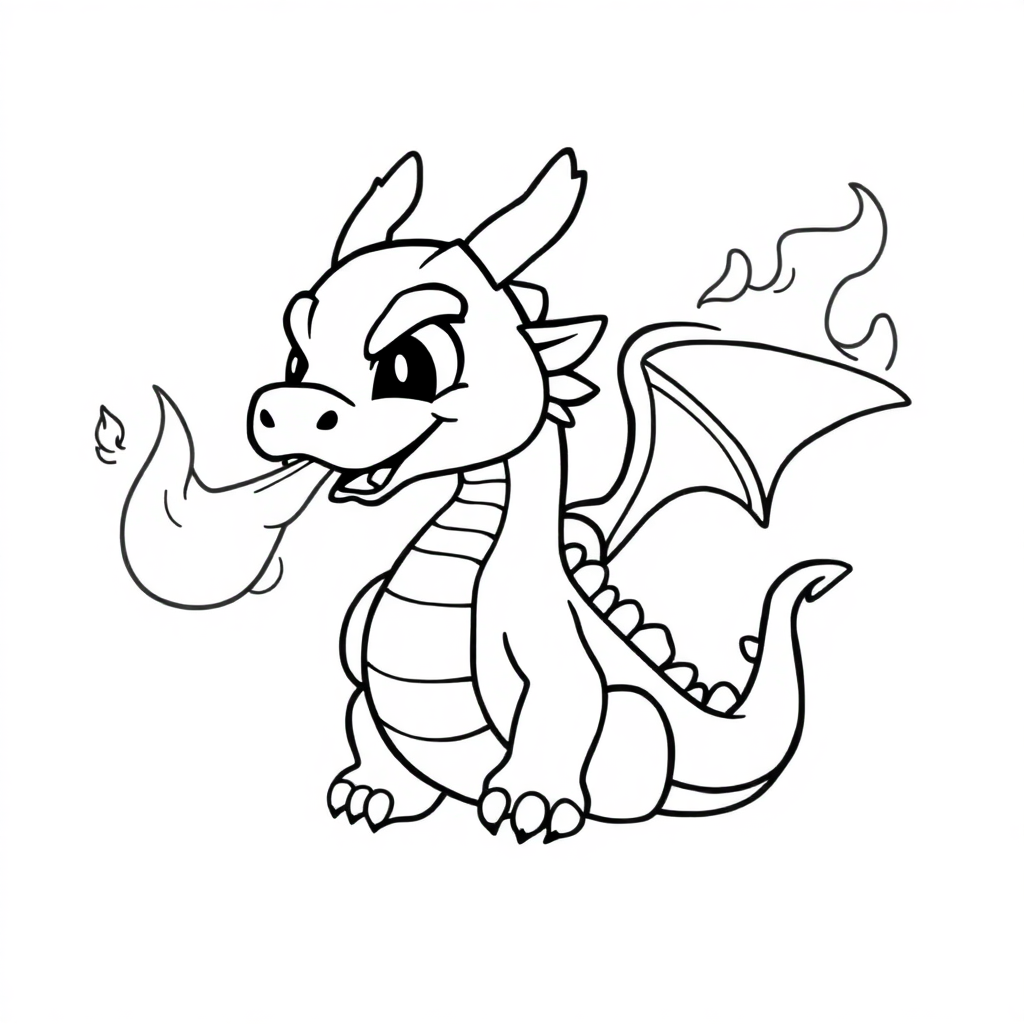 Chibi Dragon Breathing Fire Coloring Page