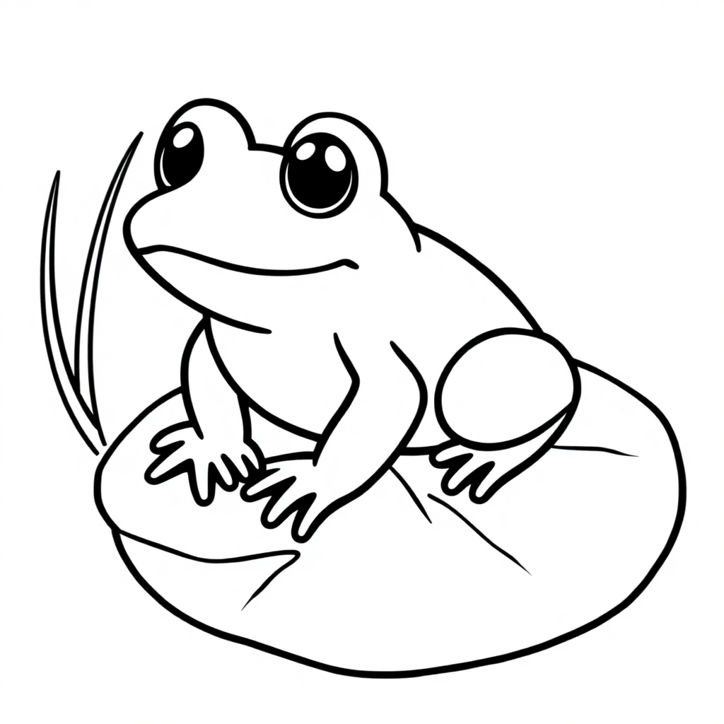 Chibi Frog On Lily Pad Coloring Page
