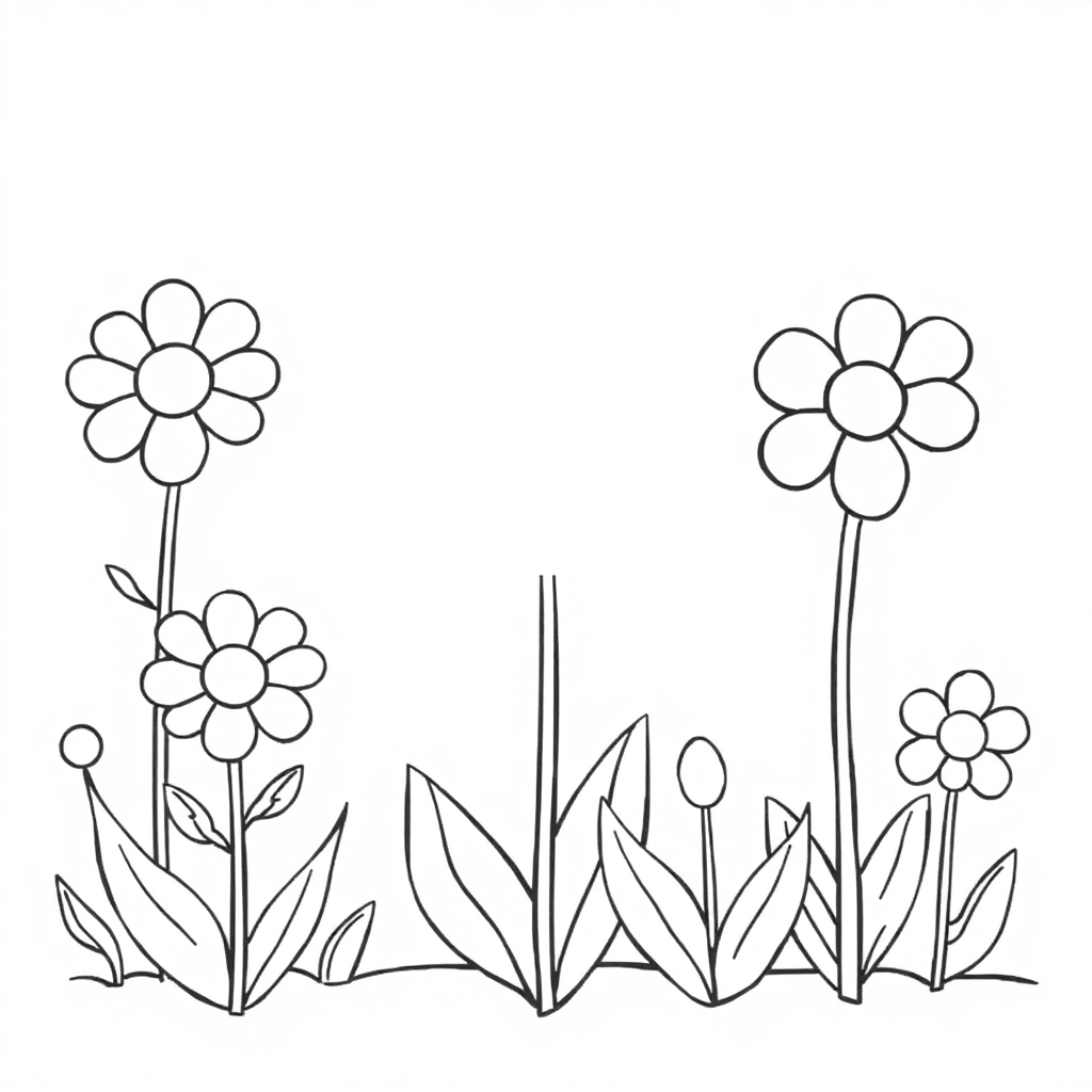 Chibi Garden Flowers Coloring Page