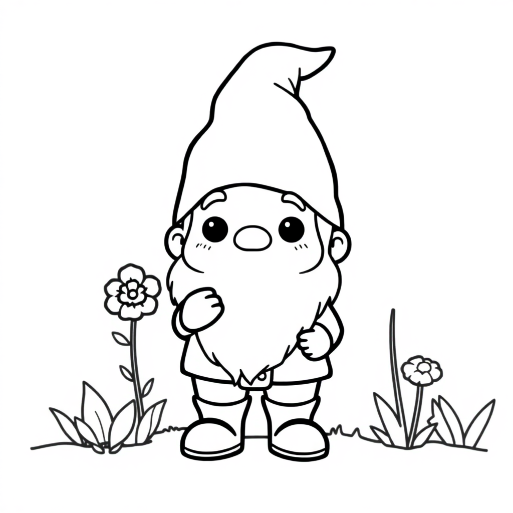 Chibi Gnome In Garden Coloring Page