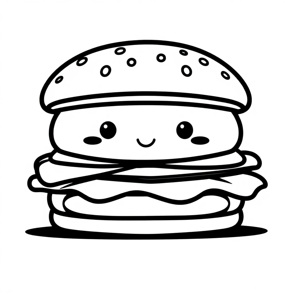 Printable Chibi Hamburger Coloring Page