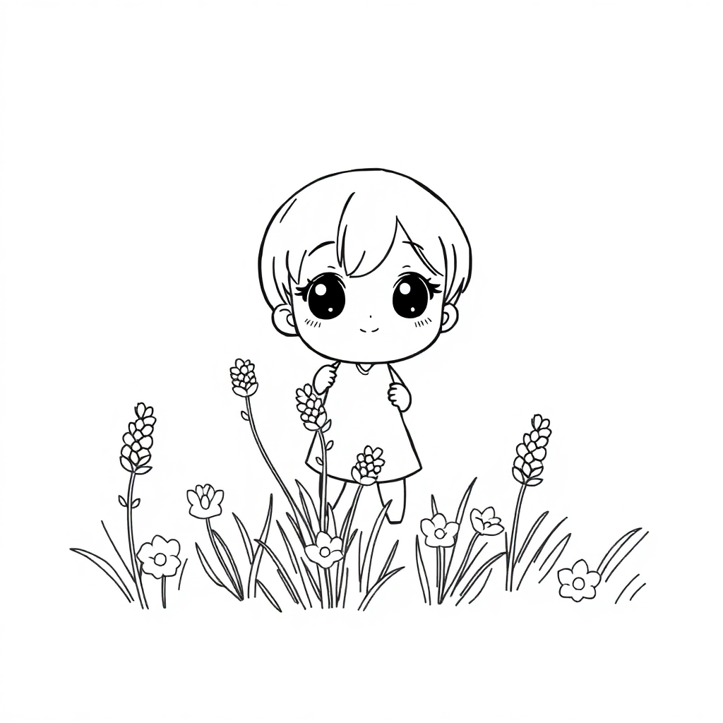 Chibi Lavender Field Coloring Page