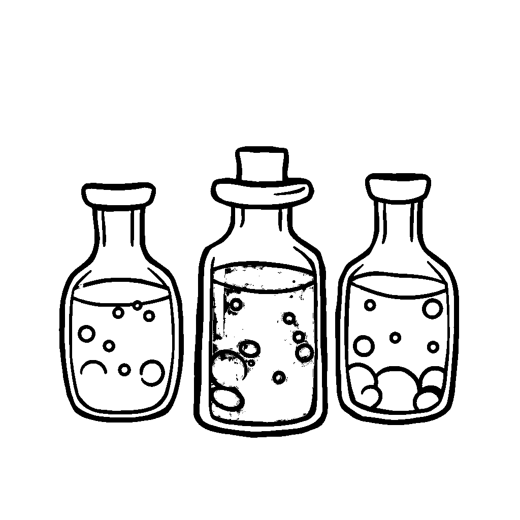 Chibi Magical Potion Bottles Coloring Page