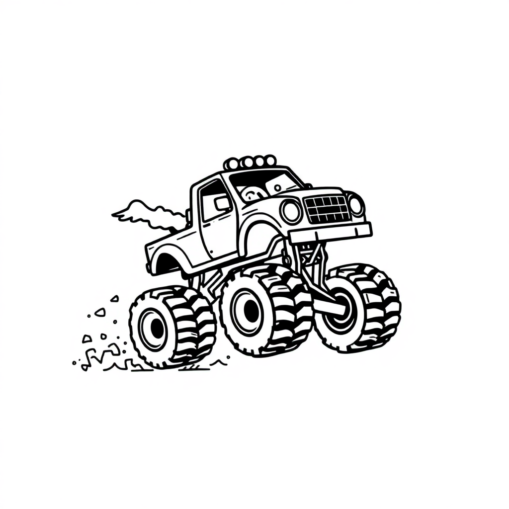 Chibi Monster Truck Jumping Coloring Page