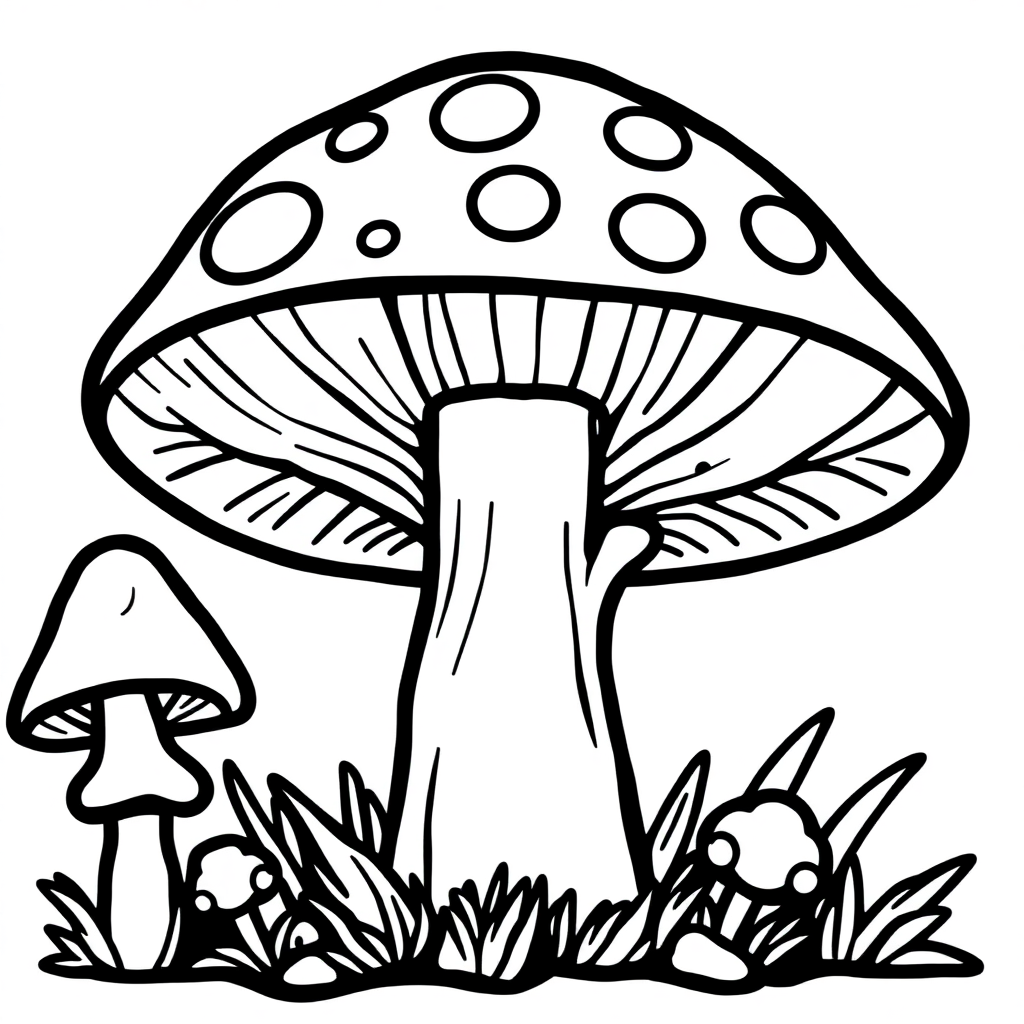 Chibi Mushroom Forest Coloring Page