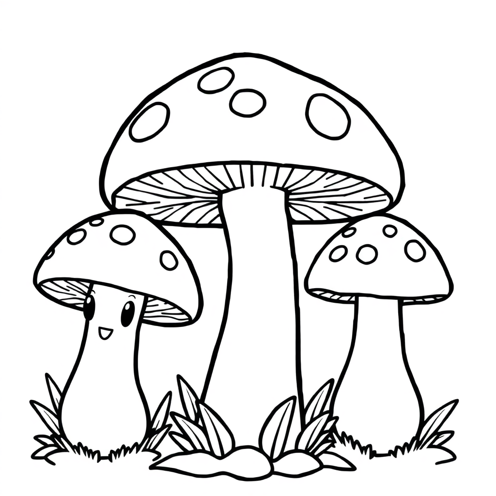 Chibi Mushrooms Coloring Page