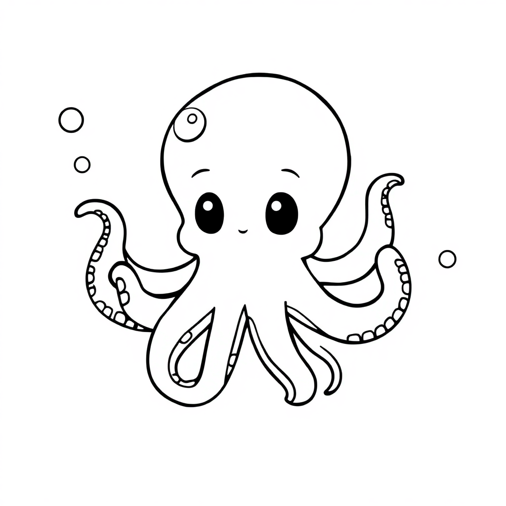 Chibi Octopus Underwater Coloring Page