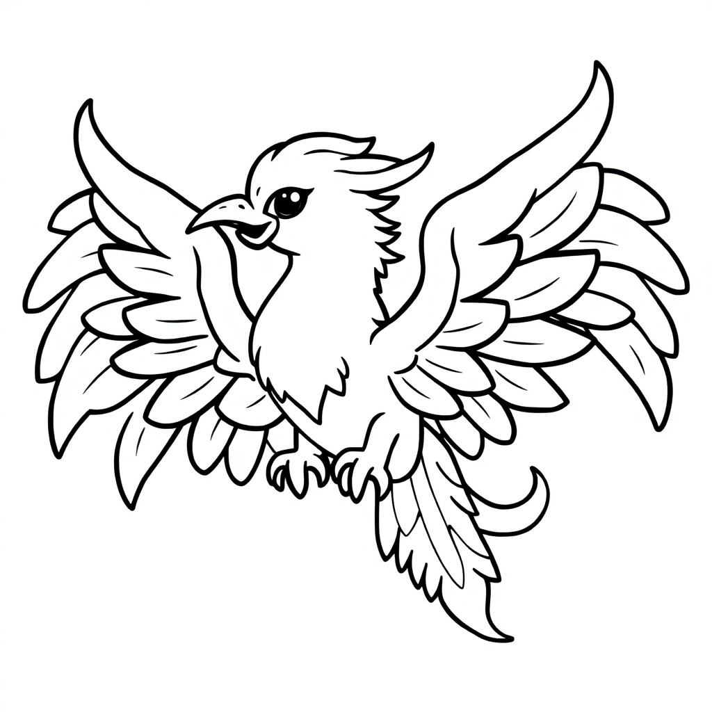 Chibi Phoenix Rising Coloring Page